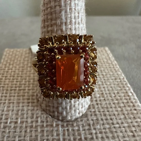 Fire opal with sapphire & Citrine accents 10yg Ring - Picture 4 of 11